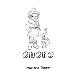 Desenho para colorir de janeiro com uma menina com roupas de inverno
