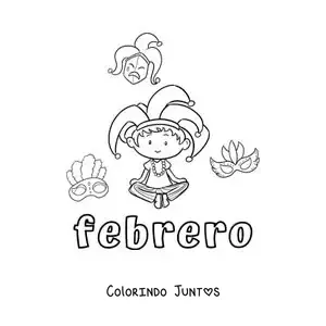 Desenho para colorir de fevereiro com uma criança no Carnaval