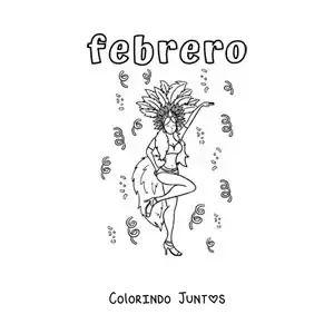 Desenho para colorir de fevereiro com uma dançarina do Carnaval do Brasil