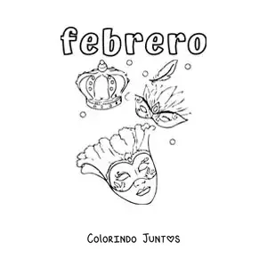 Desenho para colorir de fevereiro com máscaras típicas do Carnaval