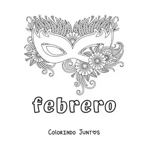 Desenho para colorir de fevereiro com uma máscara de Carnaval