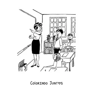 Desenho para colorir de uma professora brava repreendendo um aluno