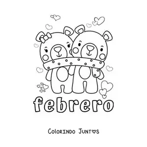 Desenho para colorir de fevereiro com um casal de ursos no Dia dos Namorados