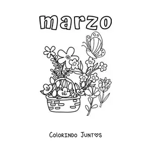 Desenho para colorir de março com flores e uma borboleta