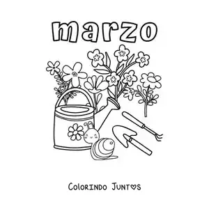 Desenho para colorir de março com flores e um caracol