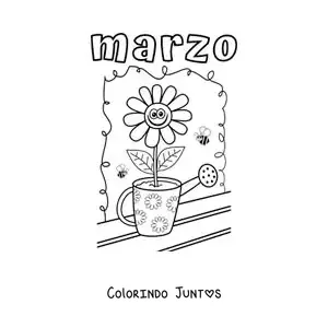 Desenho para colorir de março com uma flor animada