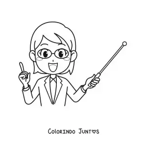 Desenho para colorir de uma professora animada com um ponteiro de lousa