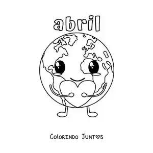 Desenho para colorir de abril com a Terra animada kawaii