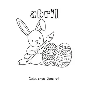 Desenho para colorir de abril com o coelho da Páscoa animado