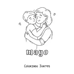 Desenho para colorir de maio com um abraço de Dia das Mães