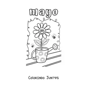 Desenho para colorir de maio com uma flor animada