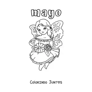 Desenho para colorir de maio com uma fada da primavera