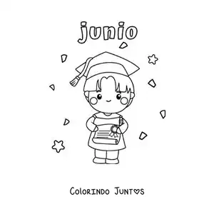 Desenho para colorir de junho com um menino com diploma e beca na sua formatura