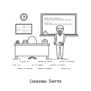 Desenho para colorir de um professor explicando matematica diante da lousa