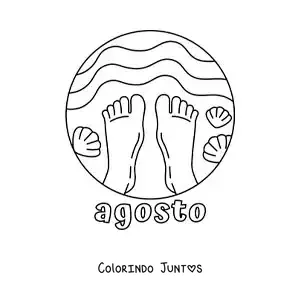 Desenho para colorir de agosto com um par de pés na praia