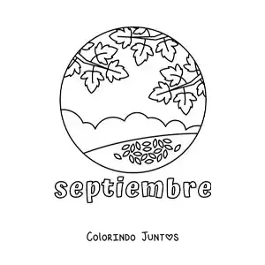 Desenho para colorir de setembro com folhas caindo no outono