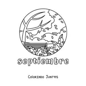 Desenho para colorir de setembro com uma paisagem de outono