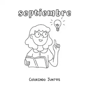 Desenho para colorir de setembro com uma professora ensinando