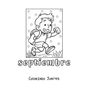 Desenho para colorir de setembro com uma criança a caminho da aula