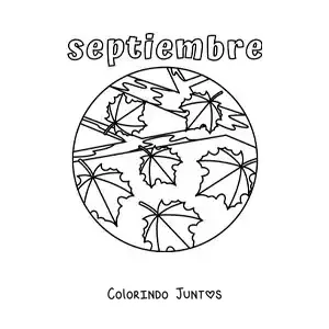 Desenho para colorir de setembro com folhas de outono