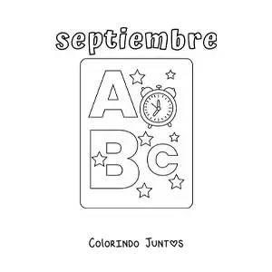 Desenho para colorir de setembro com símbolos alusivos à volta às aulas