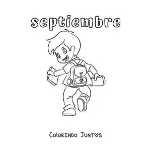 Desenho para colorir de setembro com uma criança a caminho da escola
