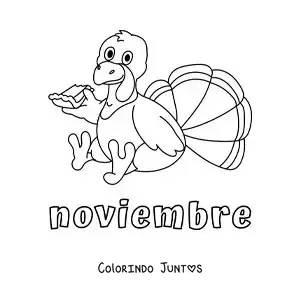 Desenho para colorir de novembro com um peru animado de Ação de Graças
