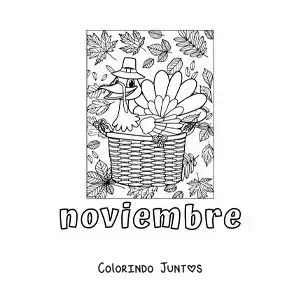 Desenho para colorir de novembro com um peru animado de Ação de Graças