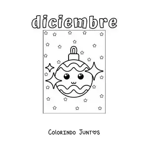 Desenho para colorir de dezembro com um enfeite de Natal kawaii animado