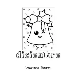 Desenho para colorir de dezembro com um sino de Natal kawaii animado