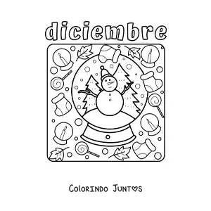 Desenho para colorir de dezembro com um globo de neve animado