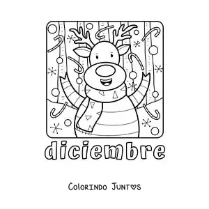 Desenho para colorir de dezembro com uma rena de Natal animada