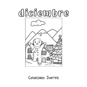 Desenho para colorir de dezembro com um boneco de gengibre de Natal animado
