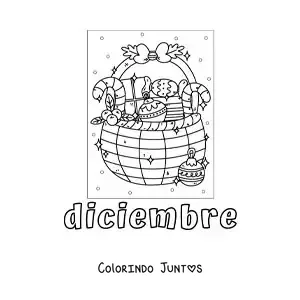 Desenho para colorir de dezembro com uma cesta de presente de Natal