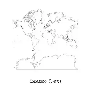 Desenho para colorir de mapa-múndi de Mercator com a Antártida