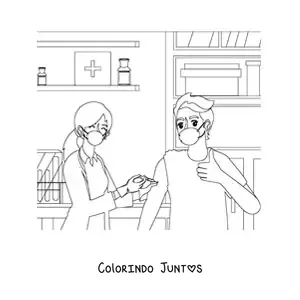 Desenho para colorir de uma medica vacinando um paciente em um consultorio