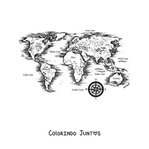 Desenho para colorir de planisfério com os continentes