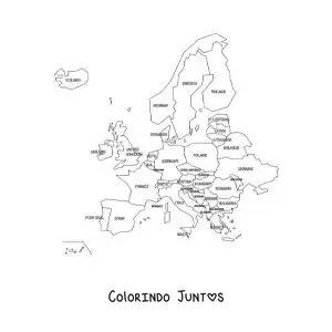Desenho para colorir de mapa do continente europeu com nomes