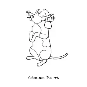 Desenho para colorir de um basset hound em duas patas mordendo um jornal