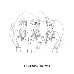 Desenho para colorir de tres medicos de jaleco