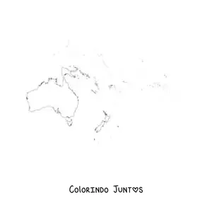 Desenho para colorir de mapa do continente da Oceania
