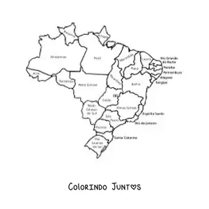 Desenho para colorir de mapa político do Brasil com nomes