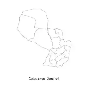 Desenho para colorir de mapa político do Paraguai
