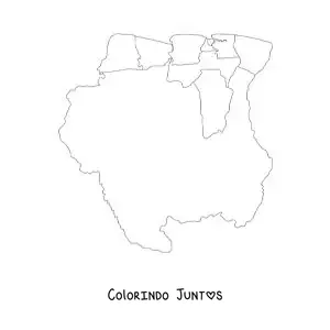 Desenho para colorir de mapa político do Suriname