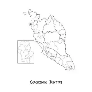 Desenho para colorir de mapa político da Malásia