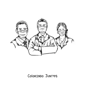 Desenho para colorir de tres medicos de mascara