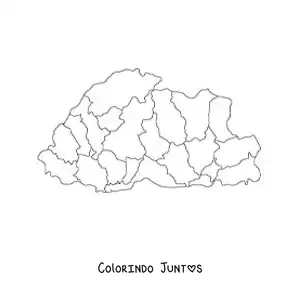 Desenho para colorir de mapa político do Butão
