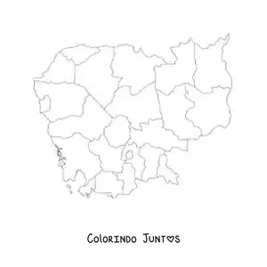Desenho para colorir de mapa político do Camboja