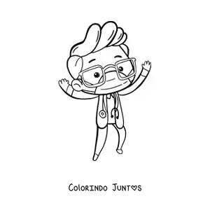 Desenho para colorir de um medico kawaii de jaleco e com estetoscopio