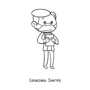Desenho para colorir de um medico kawaii animado de mascara